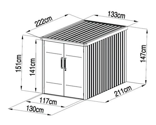 Abbildung der Maße eines Gerätehauses