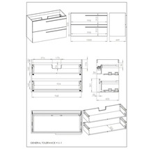 Schéma technique d'un meuble sous-lavabo avec cotes.