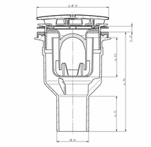 Technische Zeichnung eines Siphons mit Maßangaben