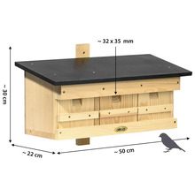 Nichoir en bois avec toit et indications de taille