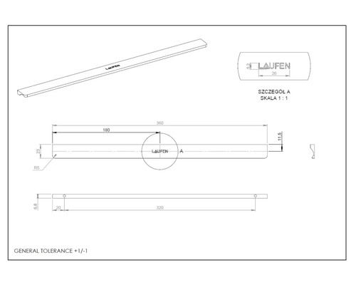 Dessin technique d'un produit Laufen avec des mesures