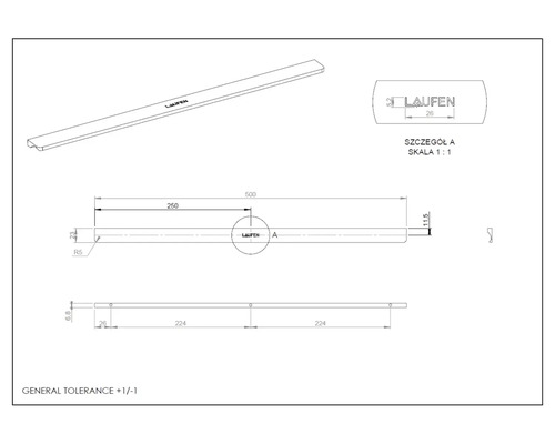 Dessin technique d'un produit Laufen avec indication des dimensions