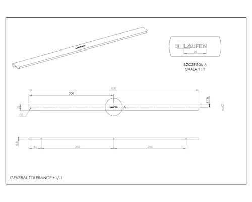 Dessin technique d'un produit Laufen avec indications de dimension