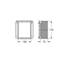 Schéma technique d'une grille d'aération avec les dimensions 178 x 136 x 73 mm.
