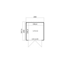 Grundrisszeichnung eines Gartenhauses mit Maßangaben