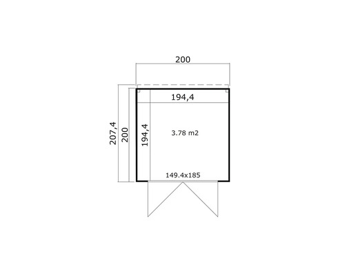 Grundrisszeichnung Gartenhaus mit Maßangaben