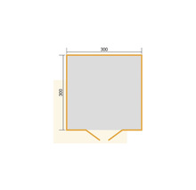 Plan d'un abri de jardin mesurant 300 x 300 cm.