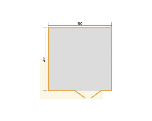 Grundriss eines Gartenhauses mit den Maßen 400 x 400 Zentimeter