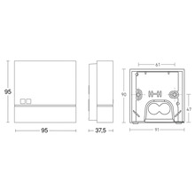 Technische Zeichnung eines Unterputzkastens mit Maßangaben