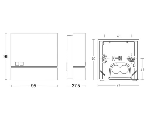 Technische Zeichnung einer Unterputzdose mit Maßangaben