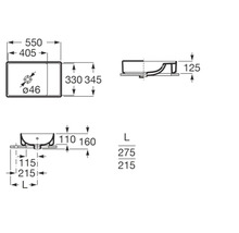 Schéma technique d'un lavabo avec dimensions