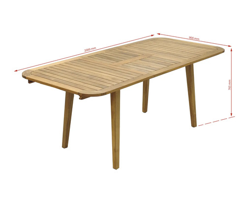 Table de jardin rectangulaire en bois mesurant 2000 mm sur 900 mm et d'une hauteur de 765 mm
