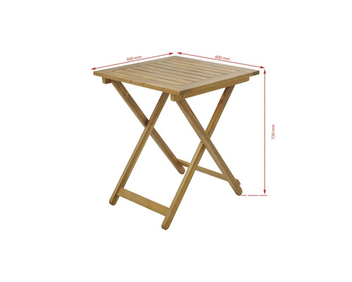 Table pliante carrée en bois, plateau de table 600 mm x 600 mm, 720 mm de haut