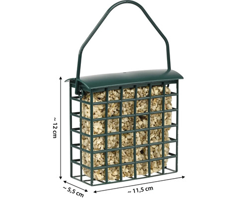 Vogelhaus mit Erdnüssen, Gitterstruktur und Aufhängevorrichtung