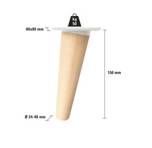 Möbelfuß aus Holz, konische Form, 150 mm hoch, 50 kg Traglast