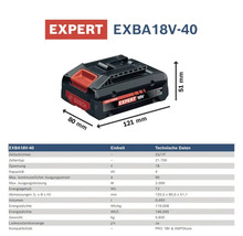Batterie Bosch Expert EXBA18V-40 avec données techniques