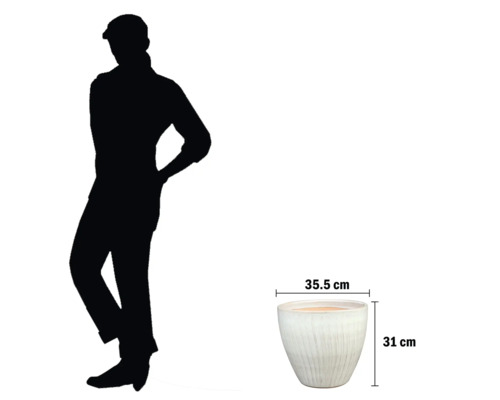 Pot de fleurs blanc de dimensions 35,5 cm sur 31 cm.