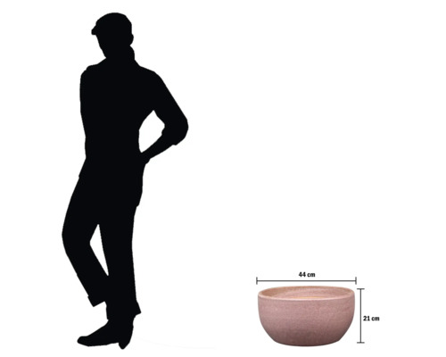 Pflanzschale mit Größenangaben und Silhouettenvergleich