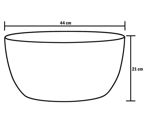 Schéma d'un bol mesurant 44 cm de large et 21 cm de haut