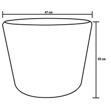Skizze eines Pflanzgefäßes mit den Maßen 47 cm Breite und 39 cm Höhe.