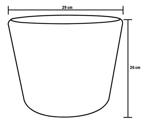 Skizze eines Pflanzgefäßes mit den Maßen 29 cm Breite und 26 cm Höhe