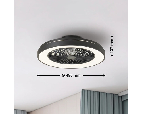 Ventilateur de plafond avec éclairage et dimensions de 485 mm de diamètre et 137 mm de hauteur