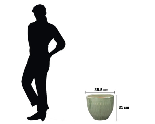 Blumentopf mit den Maßen 35,5 cm mal 31 cm.