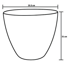 Schéma d'un pot de fleurs avec des dimensions de 35,5 cm de large et 31 cm de haut