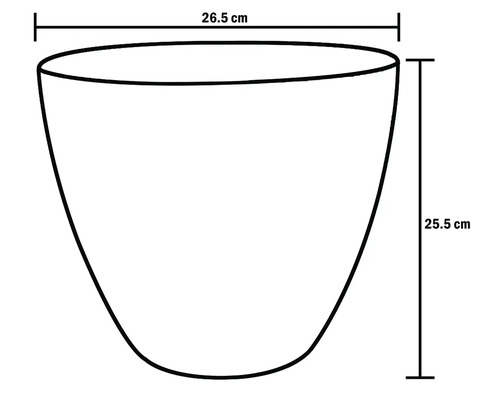 Skizze eines Pflanzgefäßes mit den Maßen 26,5 cm Breite und 25,5 cm Höhe