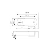 Technische Zeichnung einer Badewanne mit Maßangaben