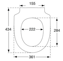 Schéma technique d'un siège de WC avec dimensions
