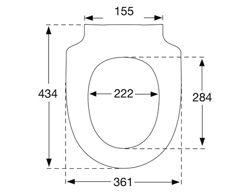 Schéma technique d'un siège de WC avec dimensions