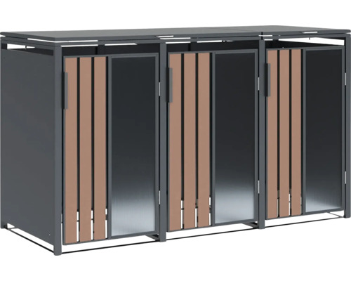 Mülltonnenbox für drei Tonnen aus Metall und Holz