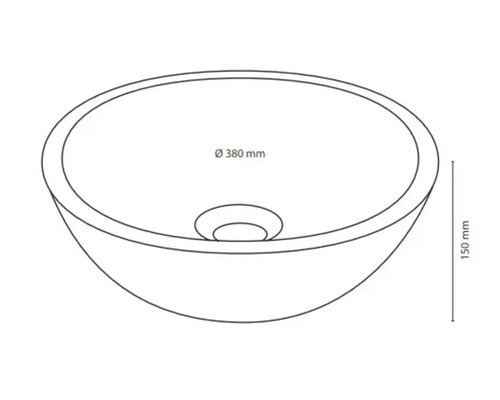 Dessin d'un lavabo à poser avec des dimensions de 380 mm de diamètre et 150 mm de hauteur