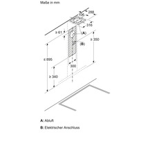 Dimensions d'une hotte aspirante avec extraction d'air et raccordement électrique