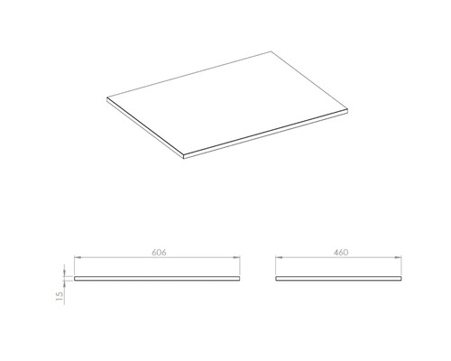 Waschtischplatte mit den Maßen 606x460x15 Millimeter.