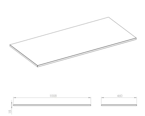 Abbildung einer Arbeitsplatte mit den Maßen 1008 x 460 x 15 Millimeter.