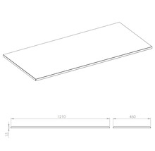 Technische Zeichnung einer Tischplatte mit den Maßen 1210 x 460 x 15 Millimeter.