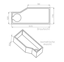 Dessin technique d'une baignoire avec dimensions