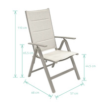 Chaise de jardin avec accoudoirs et indications de dimensions