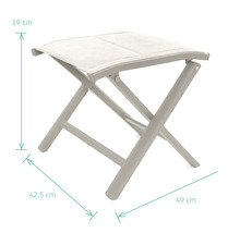 Tabouret de jardin avec revêtement textile et indications de dimensions