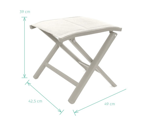 Tabouret de jardin avec revêtement textile et indications de dimensions