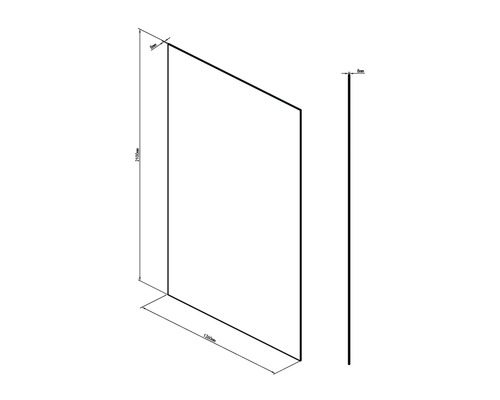 Schéma d'une paroi de douche mesurant 2100 mm de haut, 1360 mm de long et 8 mm d'épaisseur