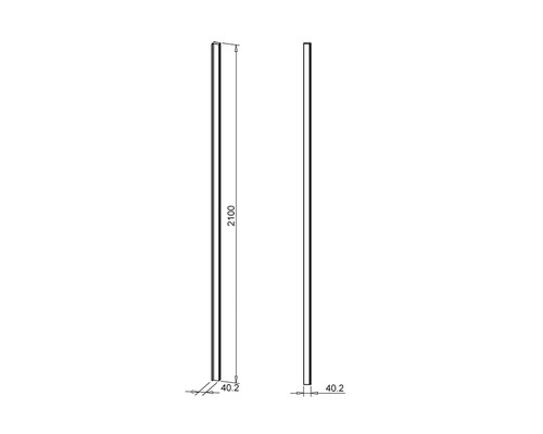 Dessin technique d'un profilé de 2100 mm de long et 40.2 mm de large.