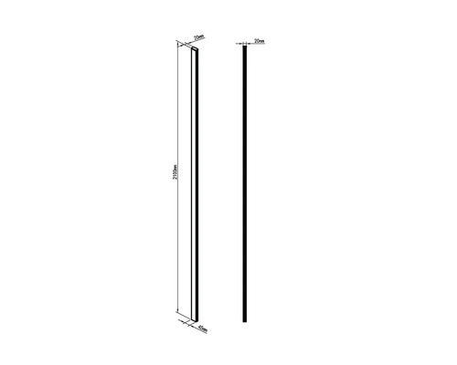 Illustration d'un profilé de 2100 mm de long, 45 mm de large et 20 mm d'épaisseur.