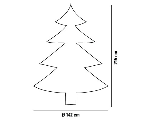 Contour d'un arbre de Noël mesurant 215 centimètres de haut et 142 centimètres de diamètre