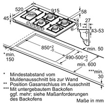 Technische Zeichnung eines Kochfelds mit Maßangaben