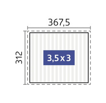 Plan avec les dimensions 367,5 x 312 cm et l'indication 3,5 x 3 m