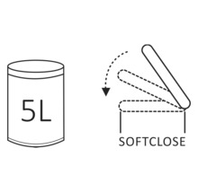 Symbole pour un seau de 5 litres et fonction de fermeture douce