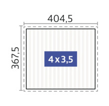 Diagramme avec dimensions 404,5 sur 367,5 et une superficie de 4 sur 3,5